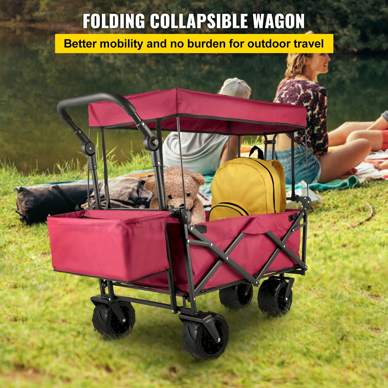 Extra Large Collapsible Garden Cart With Canopy And Rear Storage_voghion.com